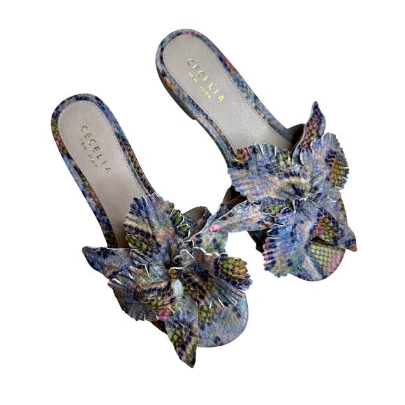 CECILIA NEW YORK ANTHROPOLOGIE Lila Slide Sandal Rainbow Snake 3D Flower Size 7 - Picture 1 of 12
